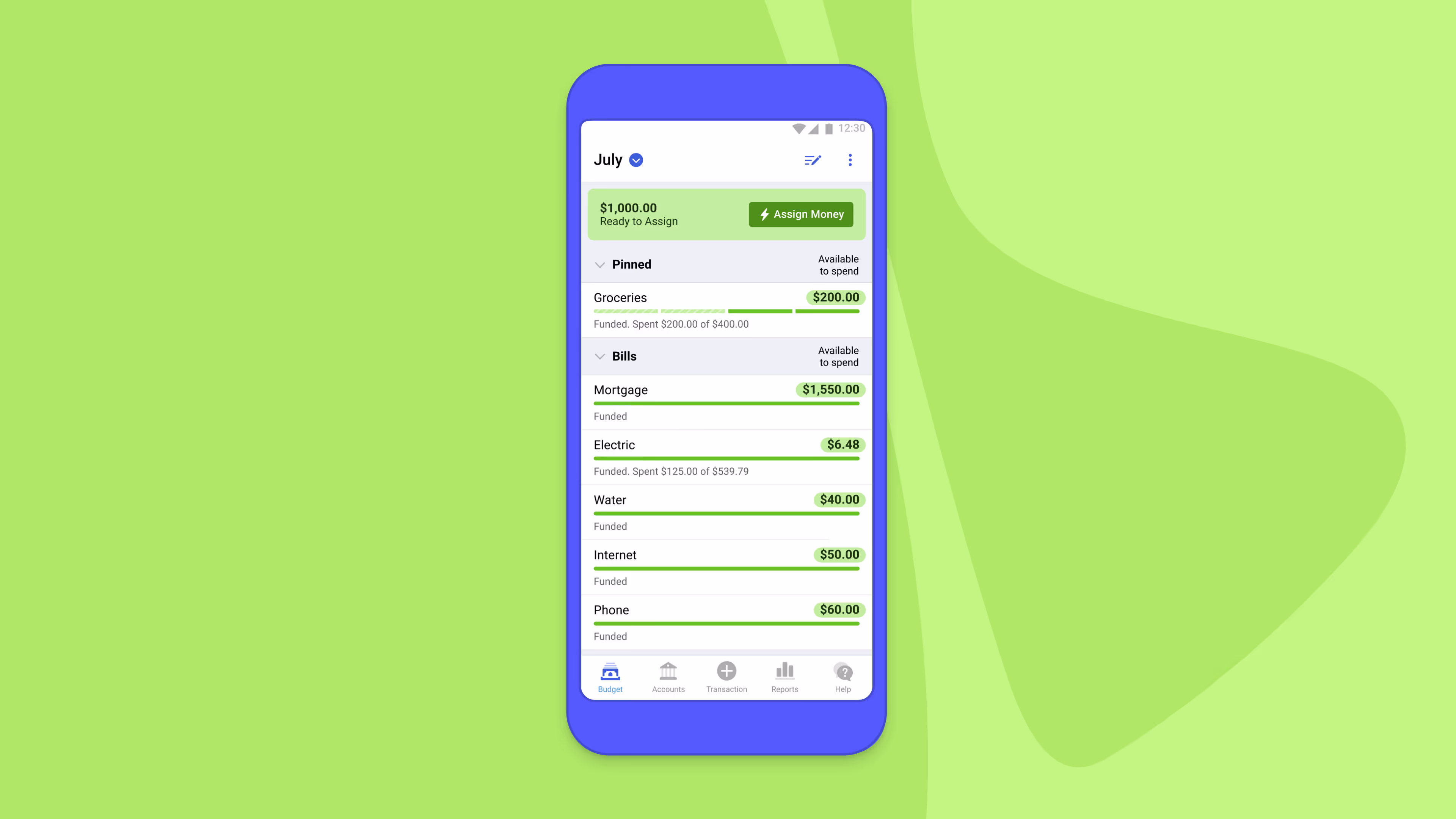 The YNAB Android app